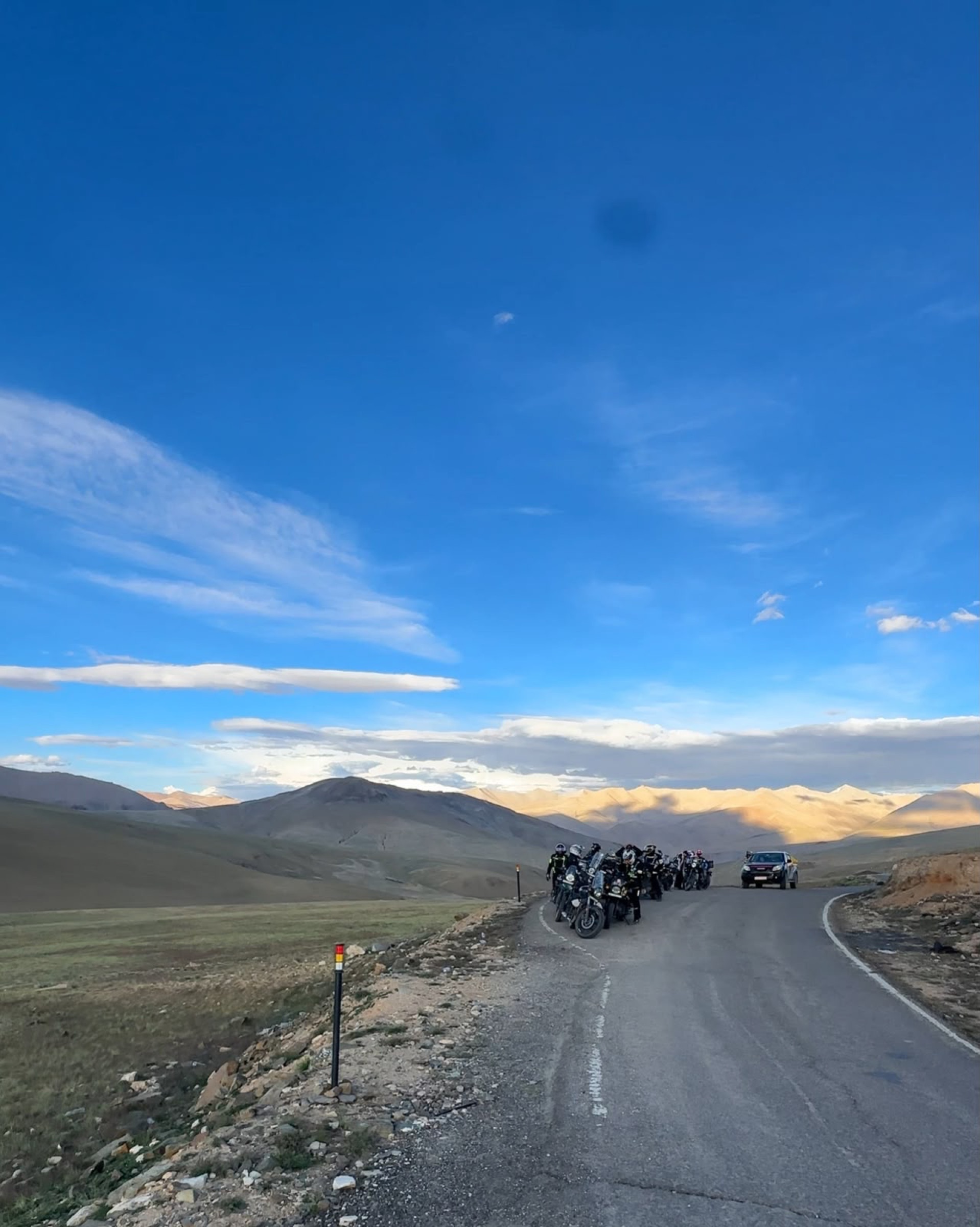 The Rydin riders on the open road through Ladakh at dusk